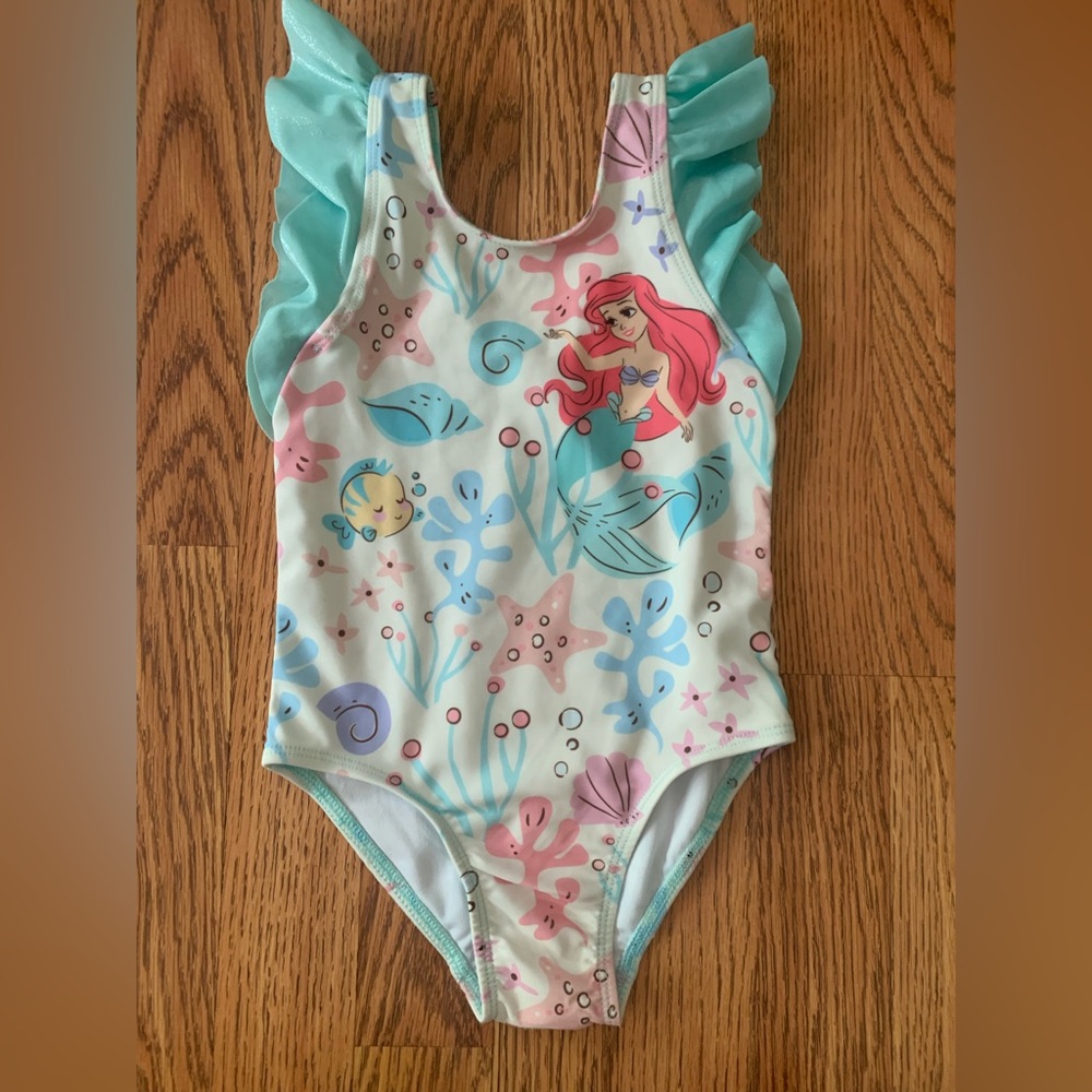 Ariel The Little Mermaid Pastel Ruffle One-Piece Swimsuit 3T toddler girl
